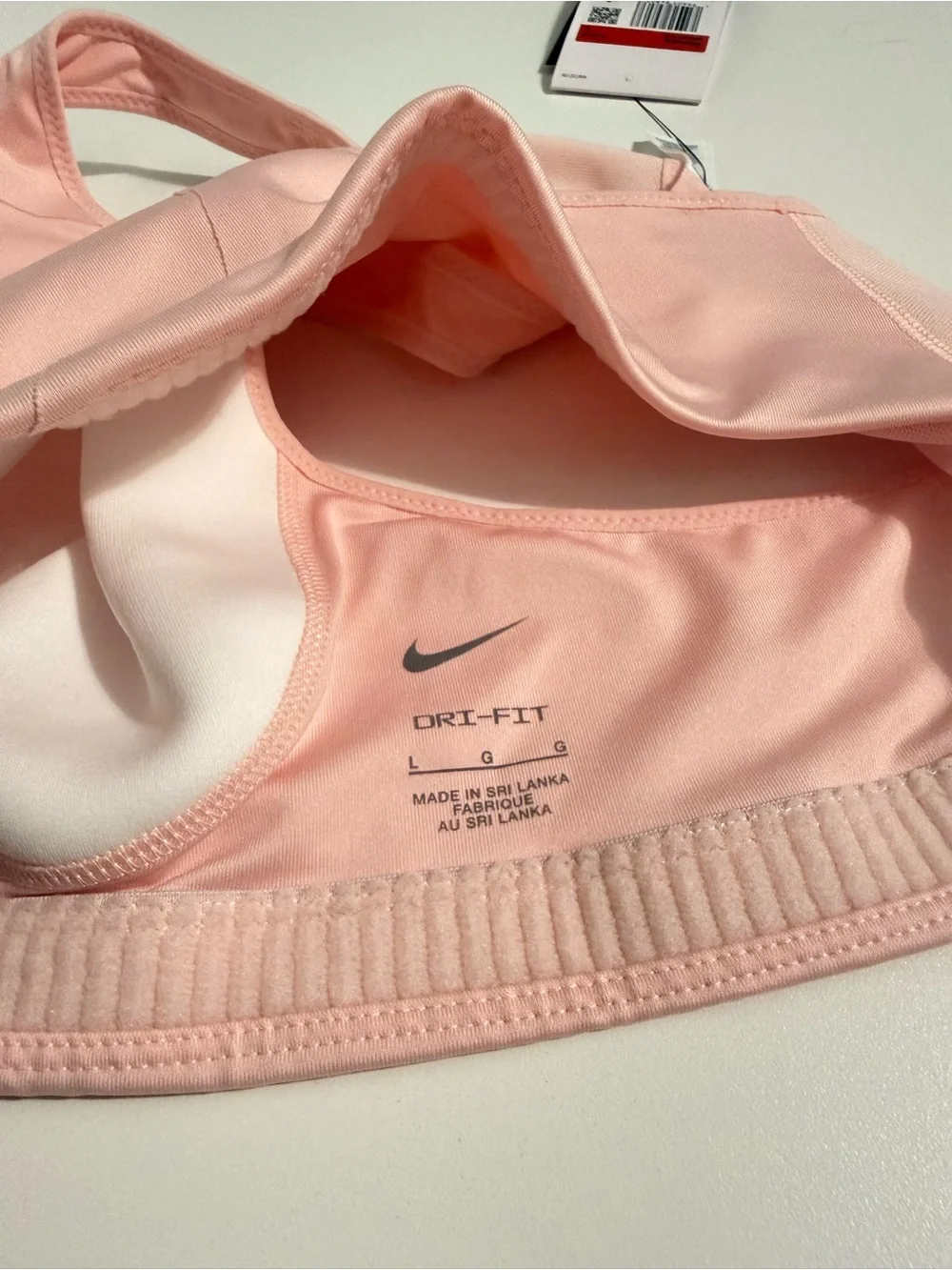 Nike Pink Racerback Sports Bra with White Swoosh Sz L